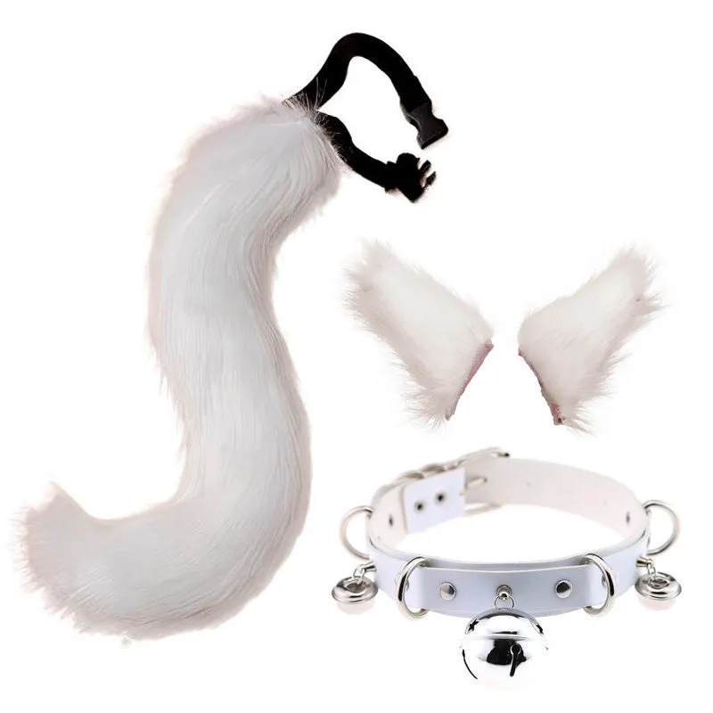 0100 65cm Halloween Party Costume Faux Fur Cat Role Play Kitten Fox Tail Ear Collar