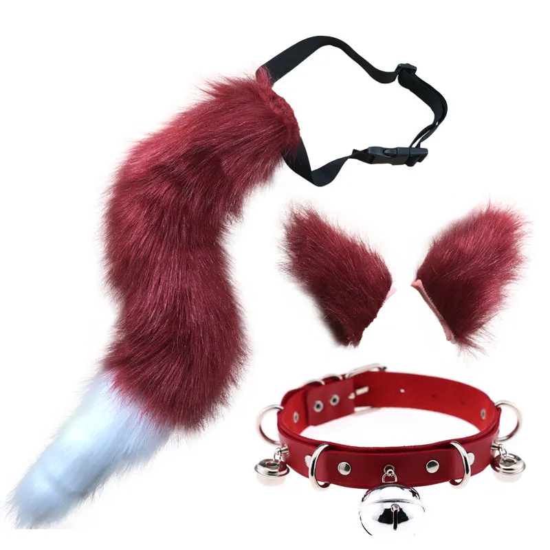 0100 65cm Halloween Party Costume Faux Fur Cat Role Play Kitten Fox Tail Ear Collar