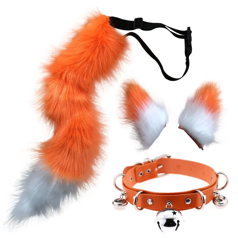 0100 65cm Halloween Party Costume Faux Fur Cat Role Play Kitten Fox Tail Ear Collar