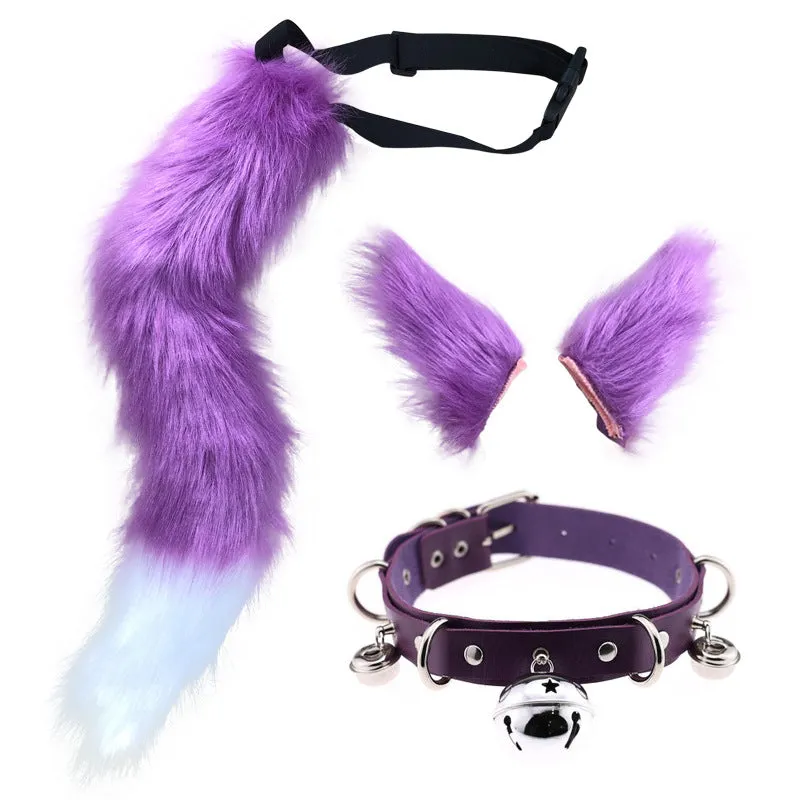 0100 65cm Halloween Party Costume Faux Fur Cat Role Play Kitten Fox Tail Ear Collar