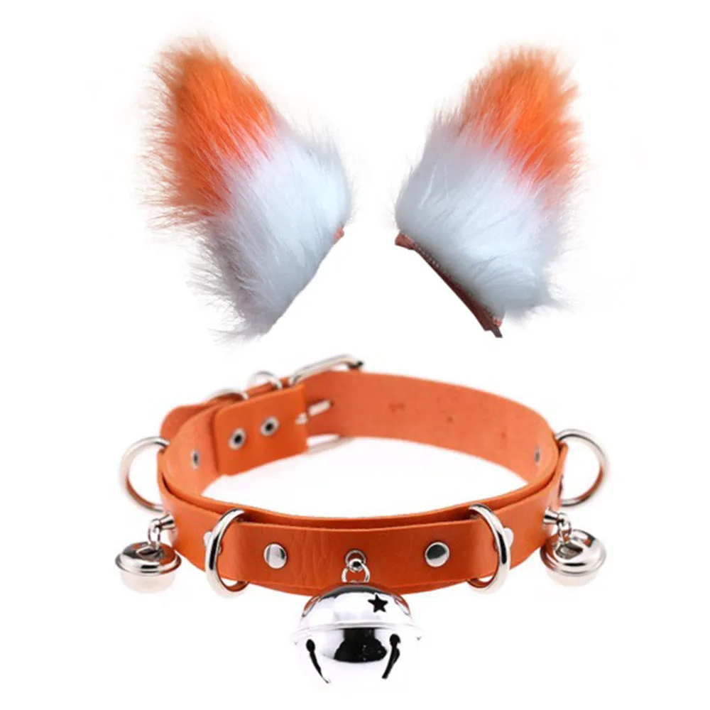 0100 65cm Halloween Party Costume Faux Fur Cat Role Play Kitten Fox Tail Ear Collar