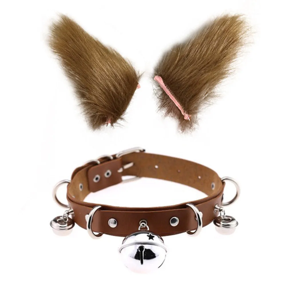 0100 65cm Halloween Party Costume Faux Fur Cat Role Play Kitten Fox Tail Ear Collar