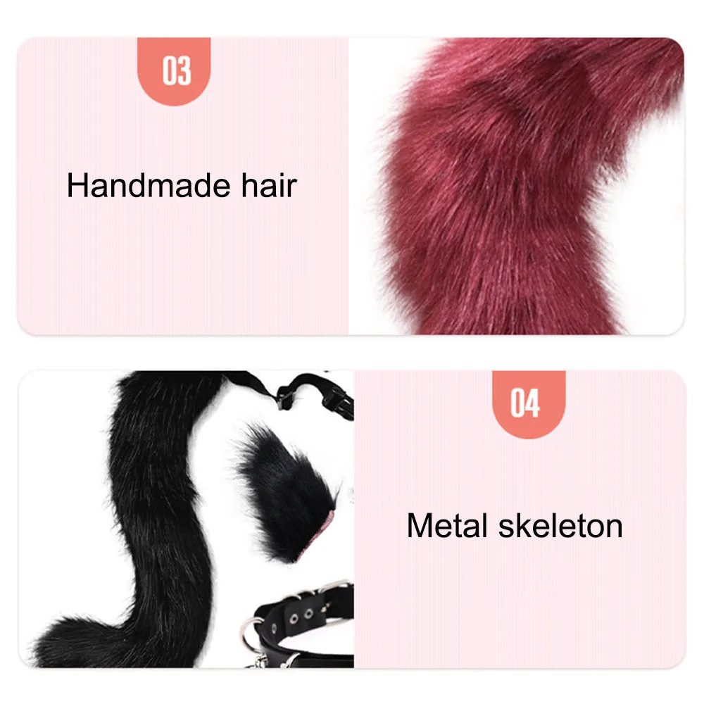 0100 65cm Halloween Party Costume Faux Fur Cat Role Play Kitten Fox Tail Ear Collar