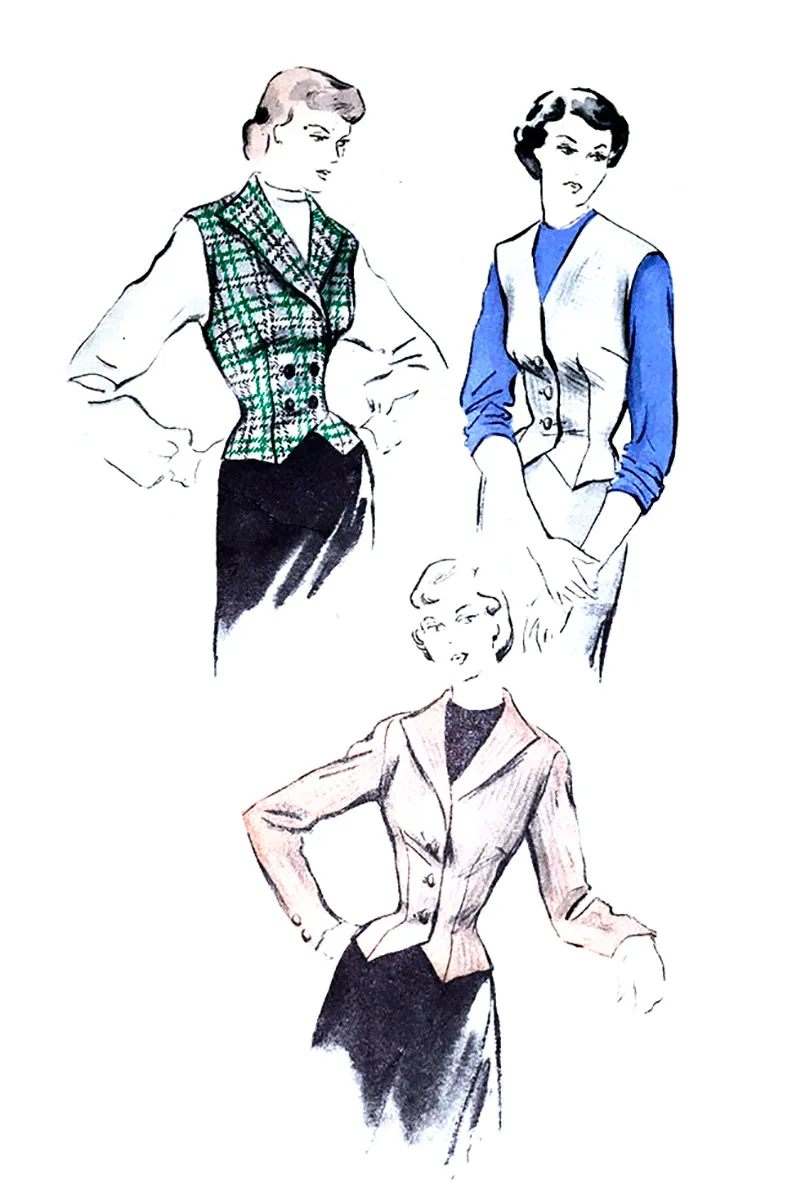 1940s Butterick 4828 Vintage Sewing Pattern for Weskit Jacket Vest