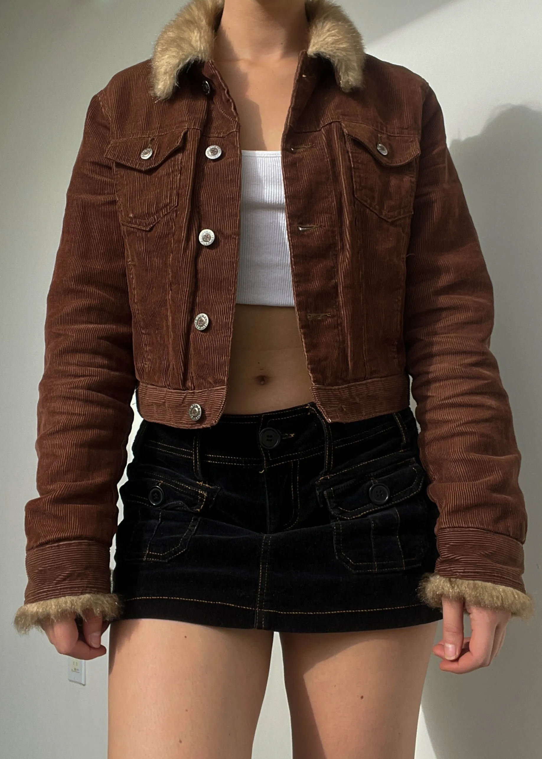 2000's Chestnut Corduroy Fur Trim Jacket (M)