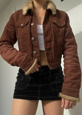 2000's Chestnut Corduroy Fur Trim Jacket (M)