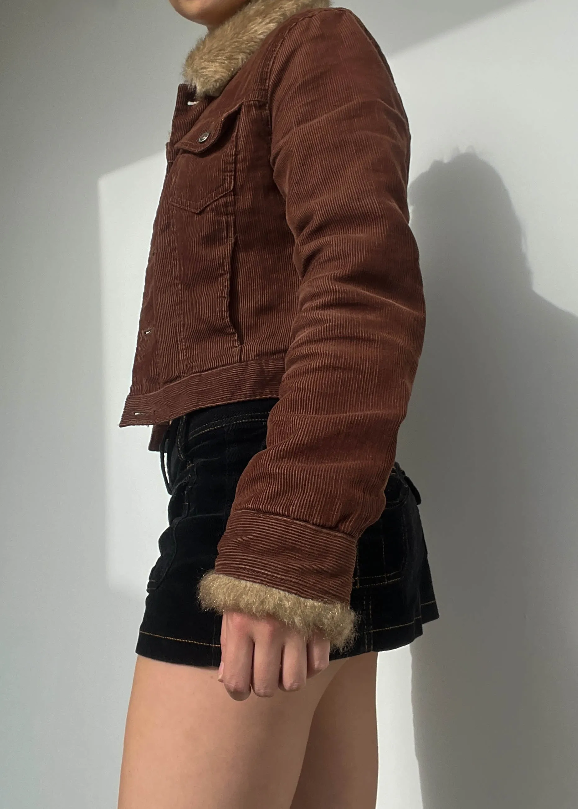 2000's Chestnut Corduroy Fur Trim Jacket (M)