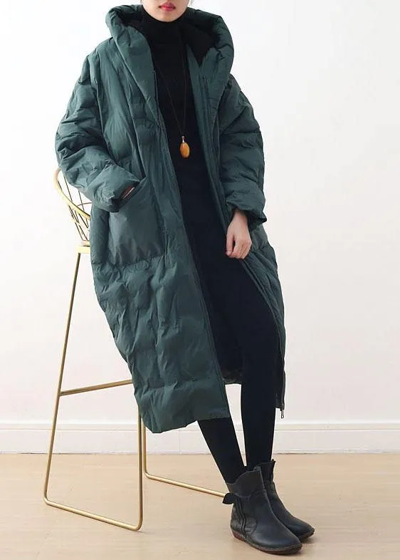 2021 Blackish Green Warm Down Coat Oversize Overcoat