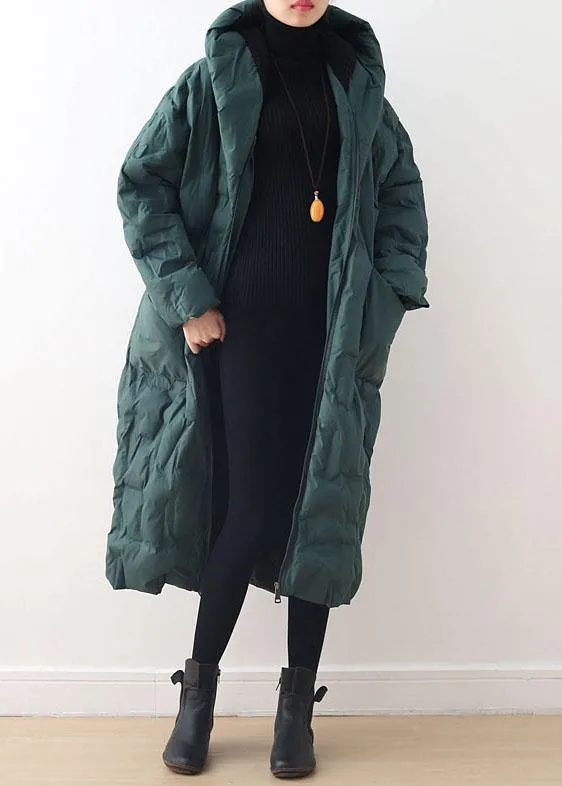 2021 Blackish Green Warm Down Coat Oversize Overcoat