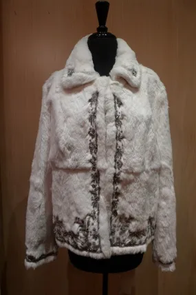 Adrienne Landau Crystal Embellished White Rex Fur Jacket