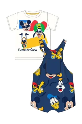 All-Over Mickey Mouse Print Dungaree and T-shirt Set