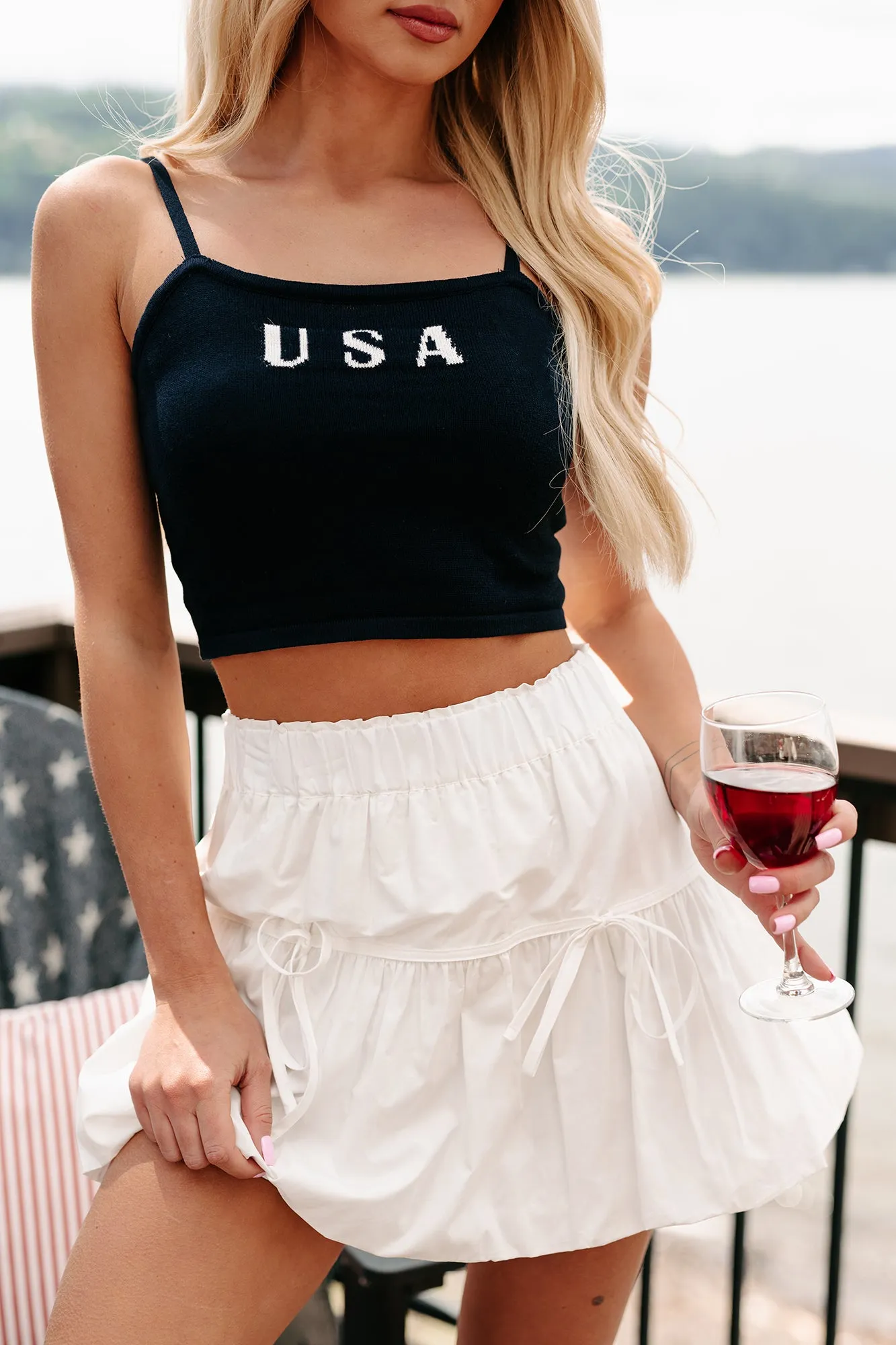 American Child "USA" Knit Crop Tank (Navy)