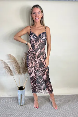 Animal Print Mesh Maxi Dress