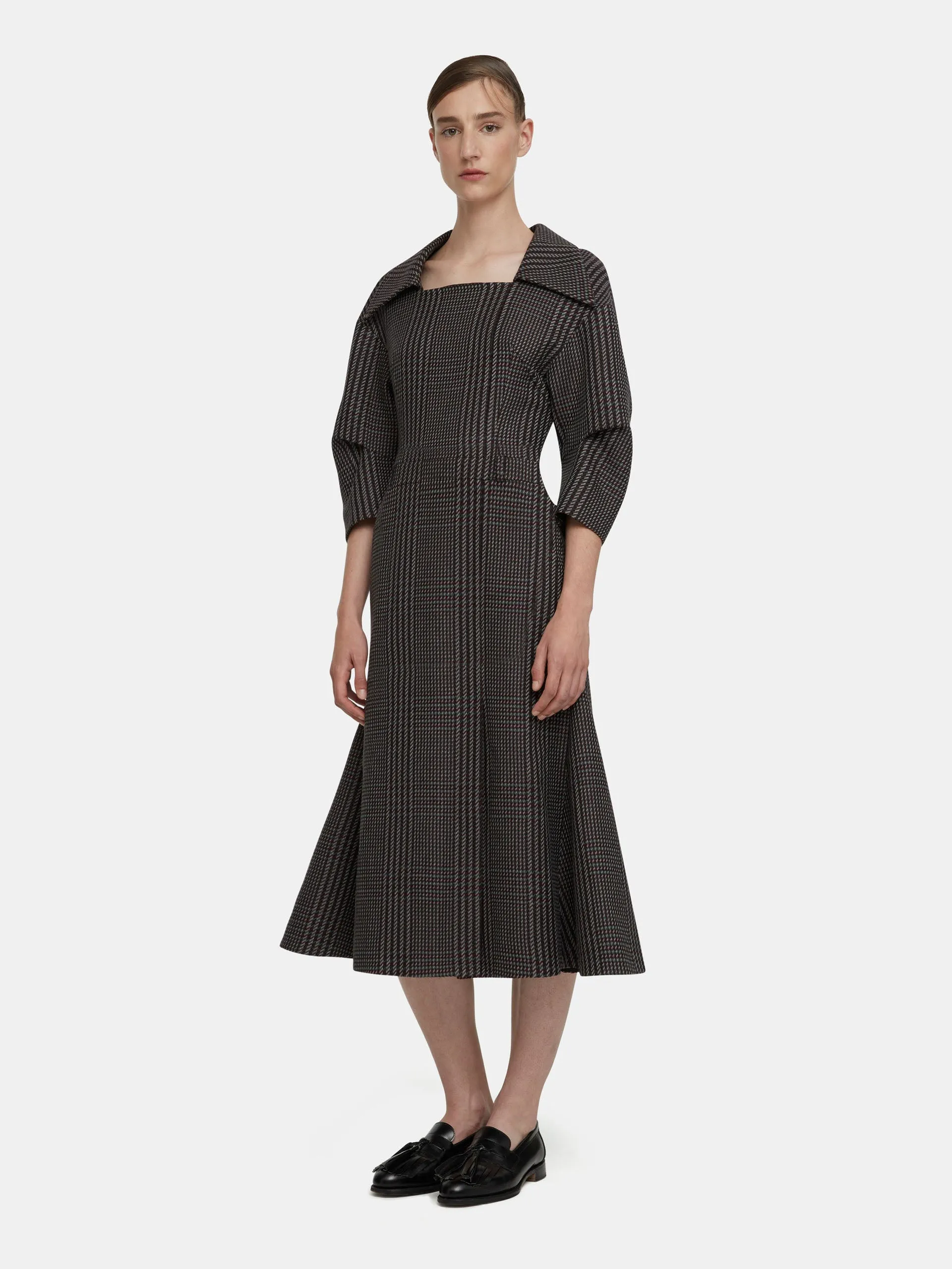 Arete dress in prince of wales check merino wool