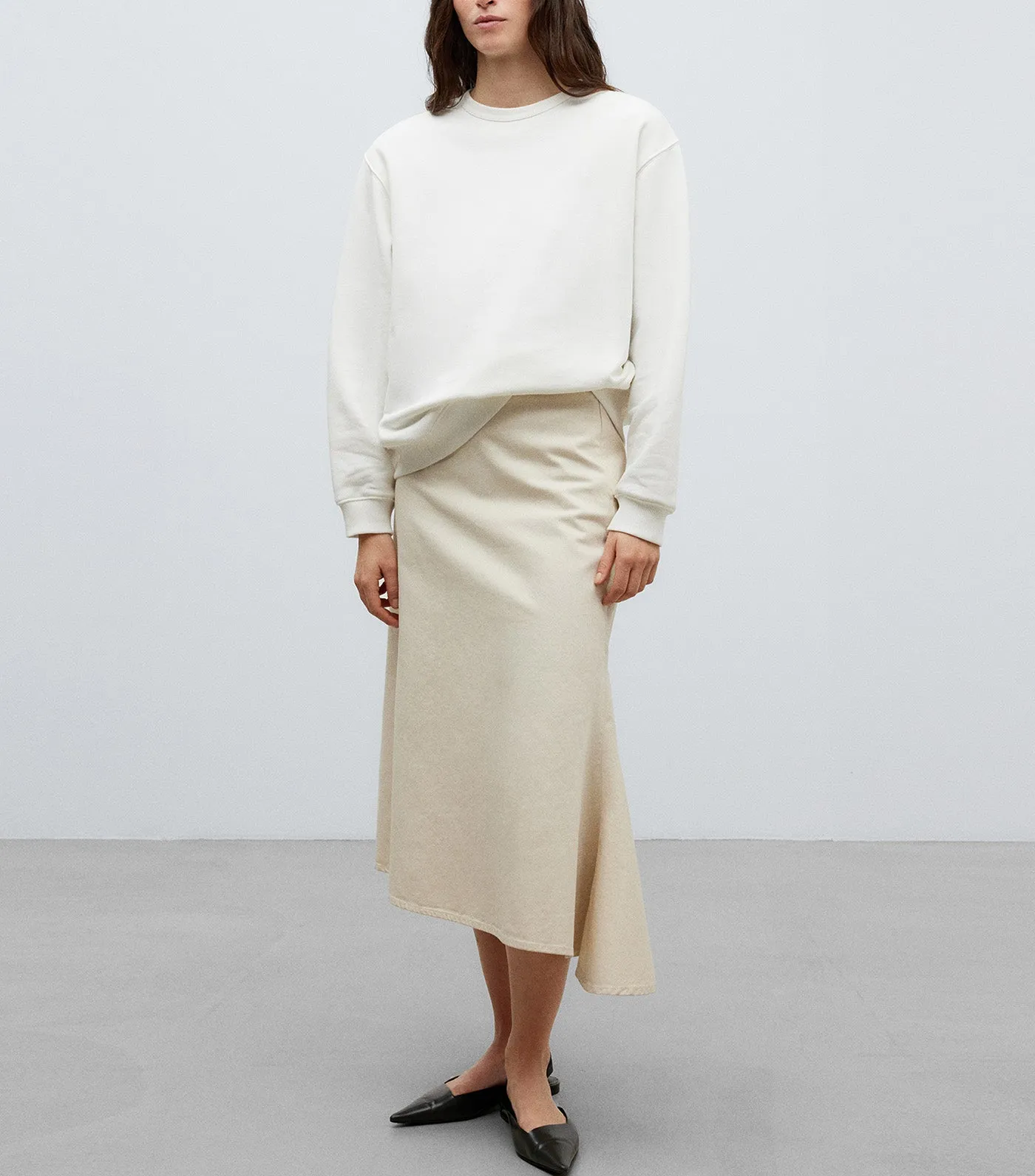 Asymmetric Denim Cotton Skirt Cream