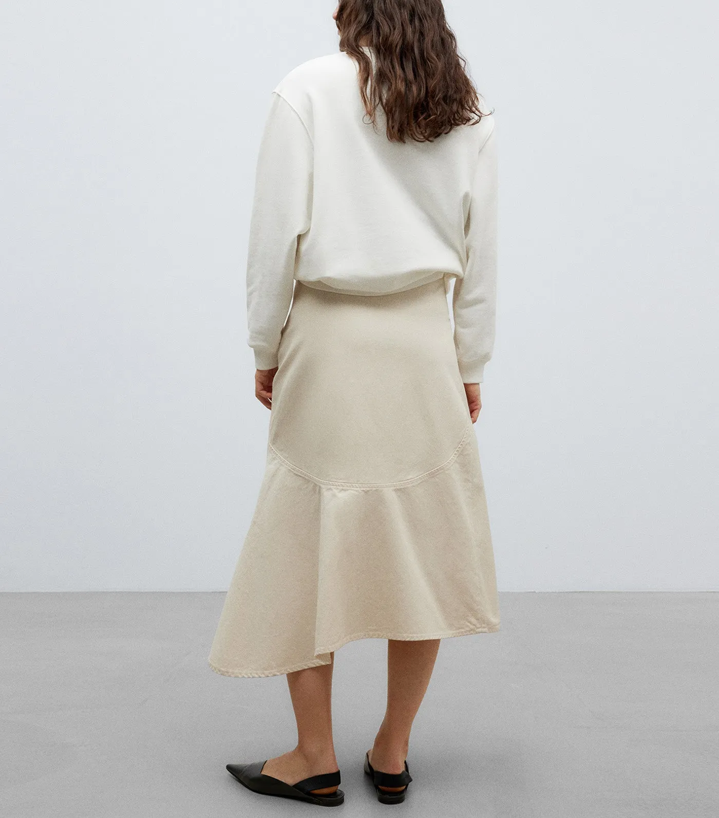 Asymmetric Denim Cotton Skirt Cream