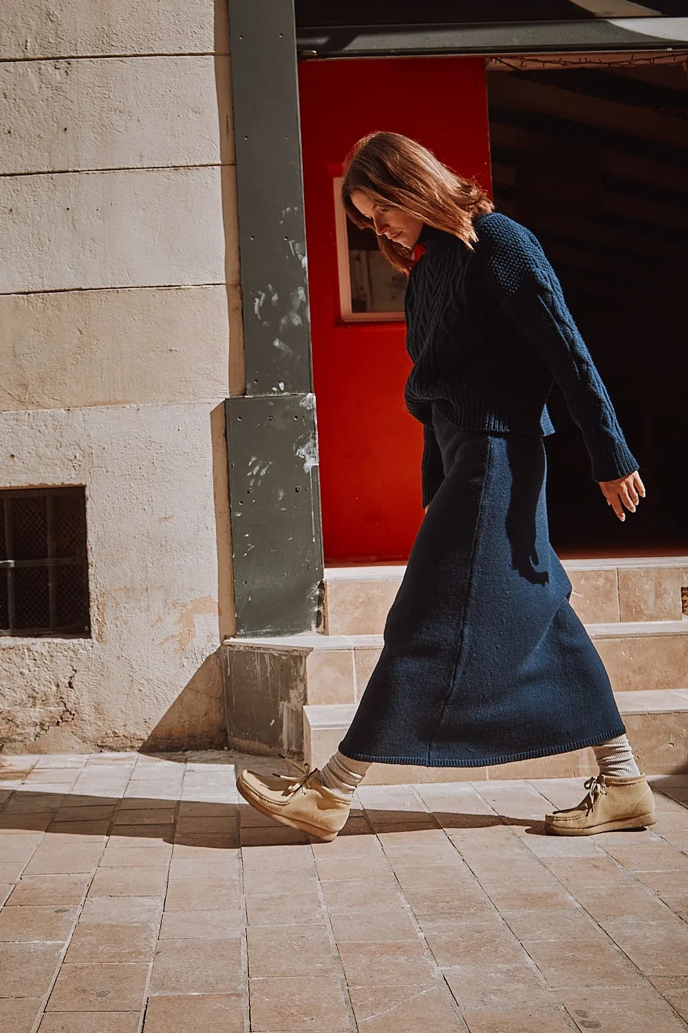 AUGUSTINE Flare Skirt in Merino Wool - Navy