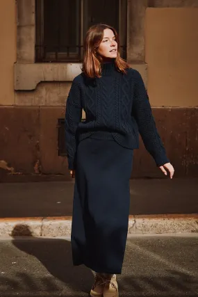 AUGUSTINE Flare Skirt in Merino Wool - Navy