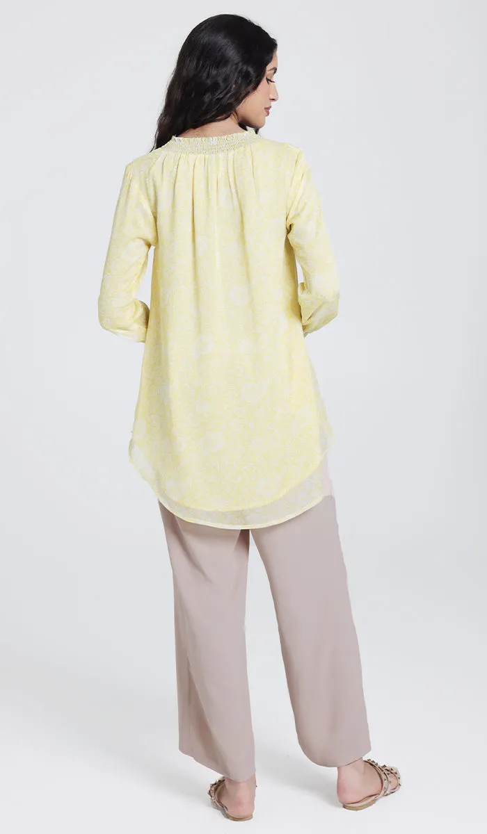 Azadi Essential Long Chiffon Print Modest Tunic - Yellow