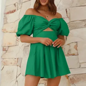 Backless Hollow Out Strapless Puff Sleeve Mini Dress for Women - 2024 New Arrival