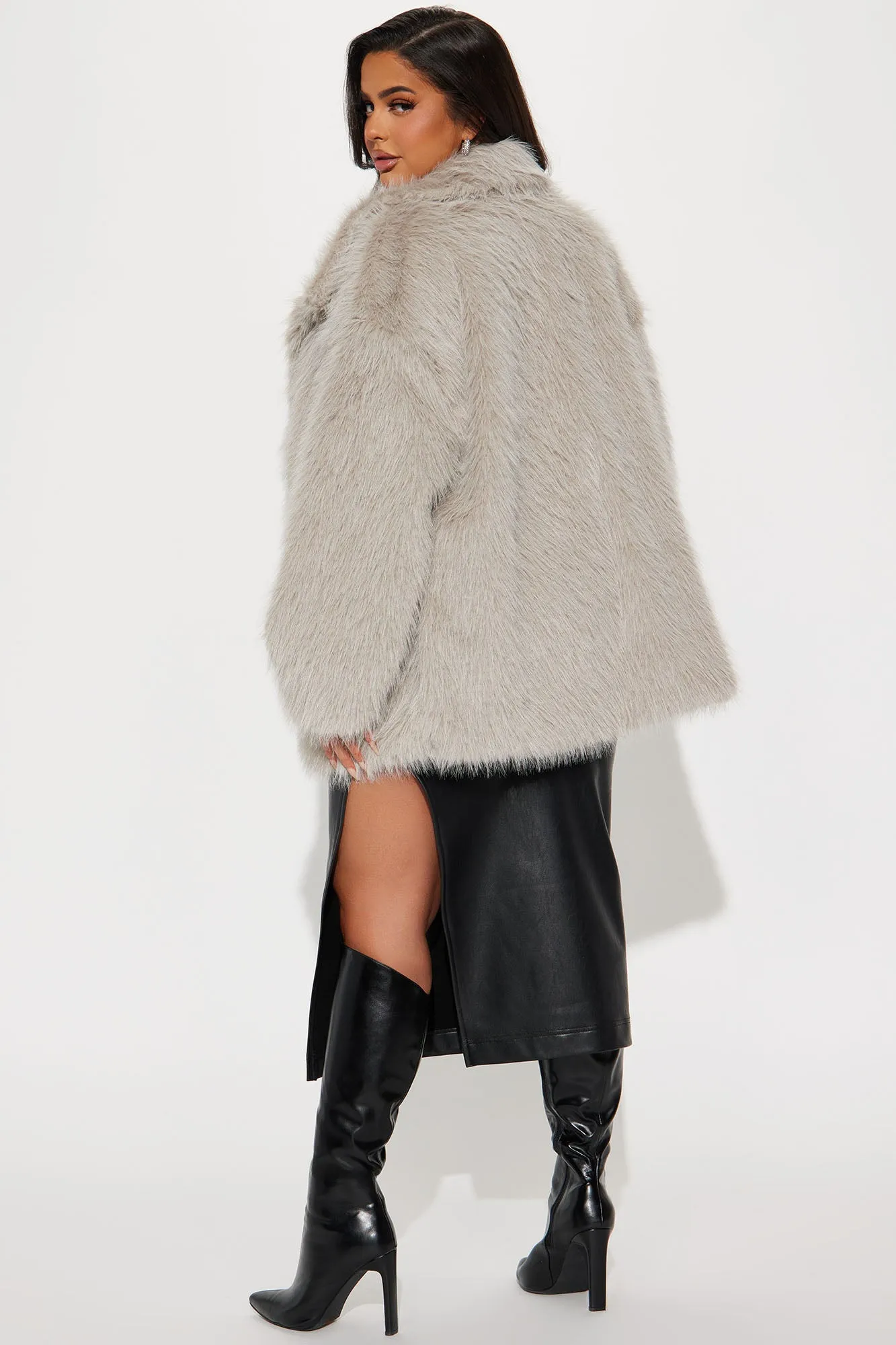 Bailey Faux Fur Coat - Grey