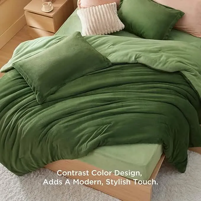 Bedsure Puffy Flannel Fleece Comforter Set