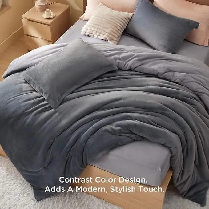 Bedsure Puffy Flannel Fleece Comforter Set