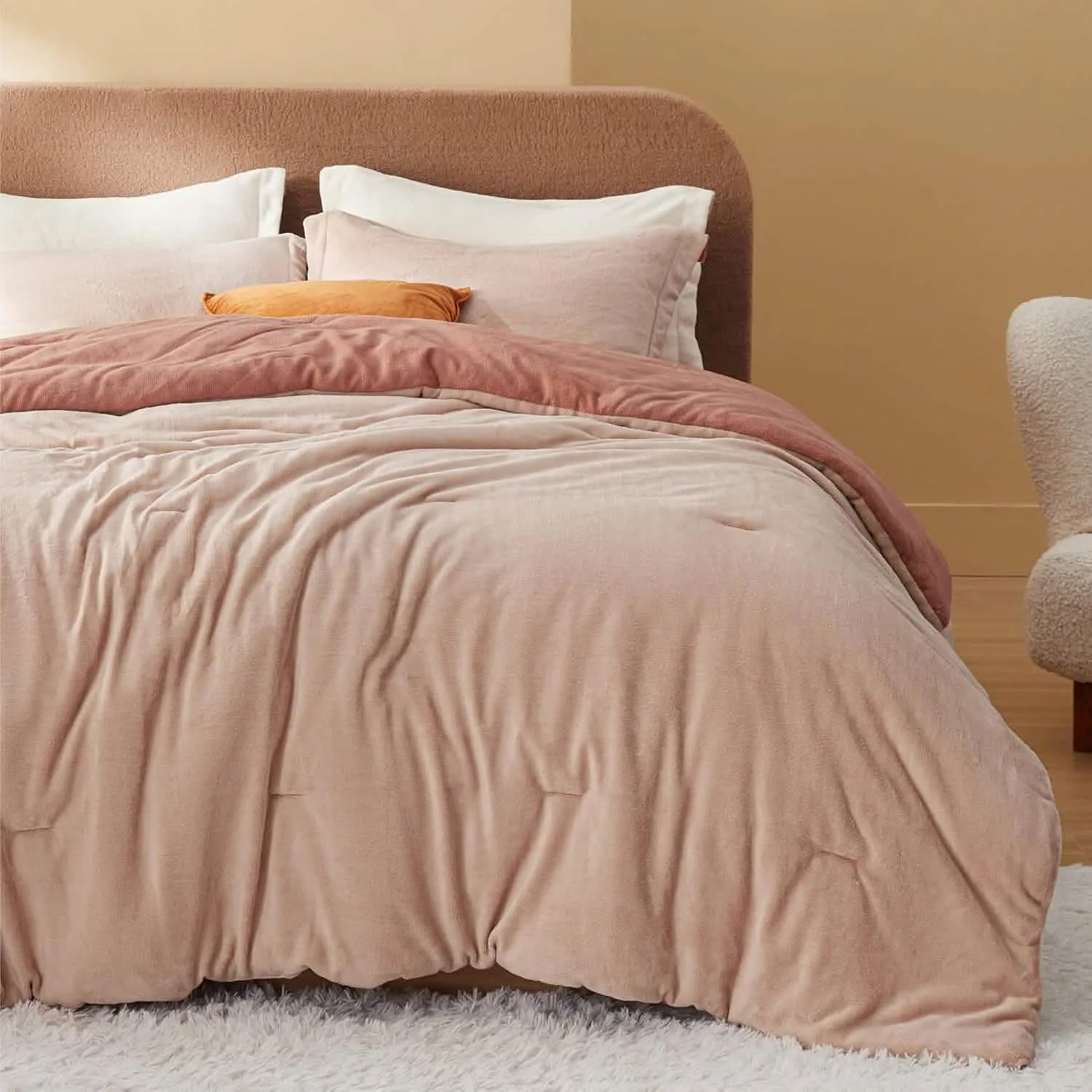 Bedsure Puffy Flannel Fleece Comforter Set