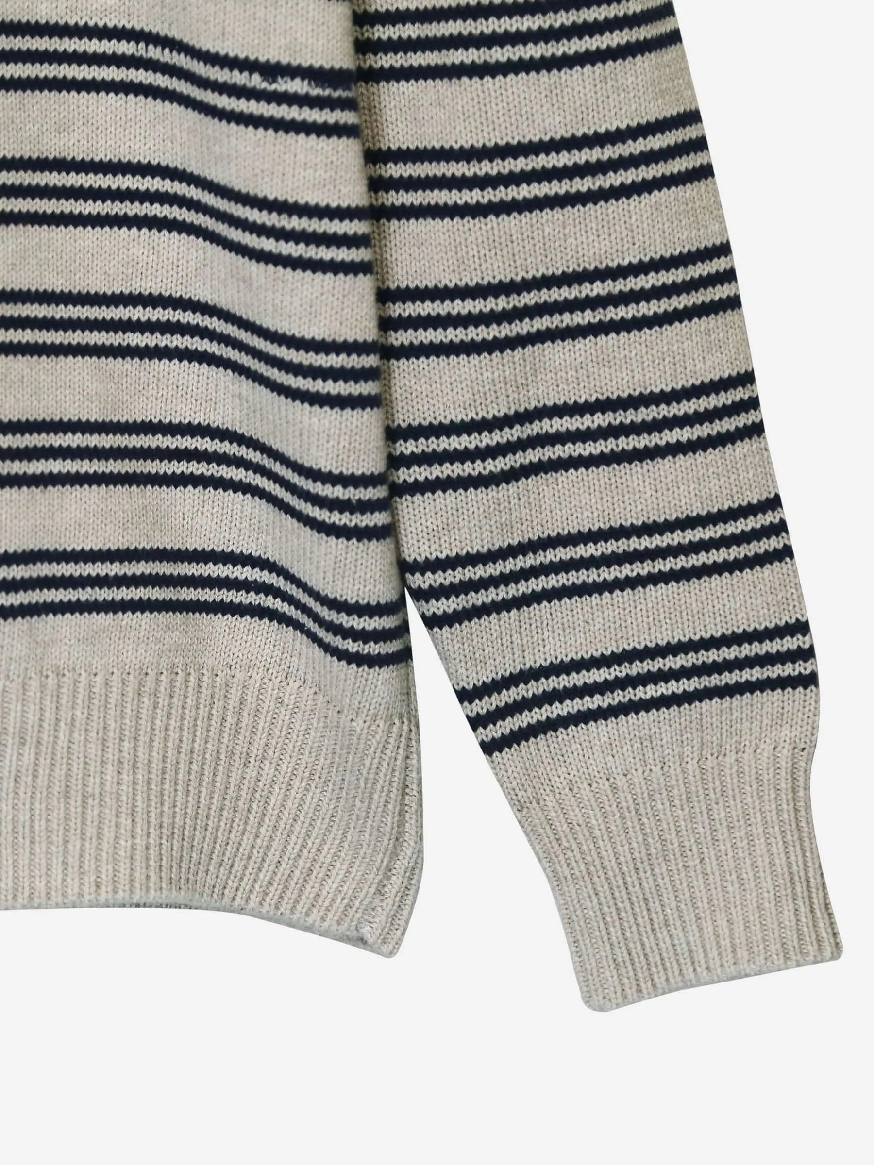 Beige & Navy Striped Casual Sweater