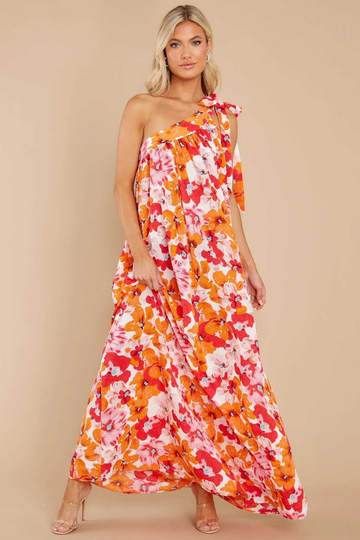 Beyond Expectation Orange Floral Print Maxi Dress