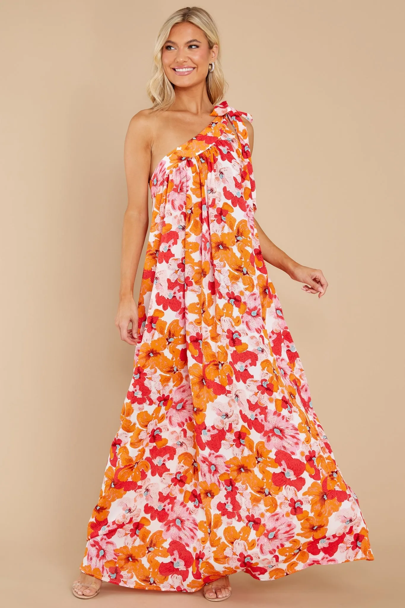 Beyond Expectation Orange Floral Print Maxi Dress