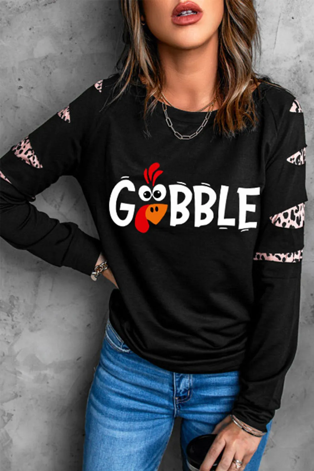 Bird Gobble Leopard Funny Casual Pullover Sweatshirt for Women