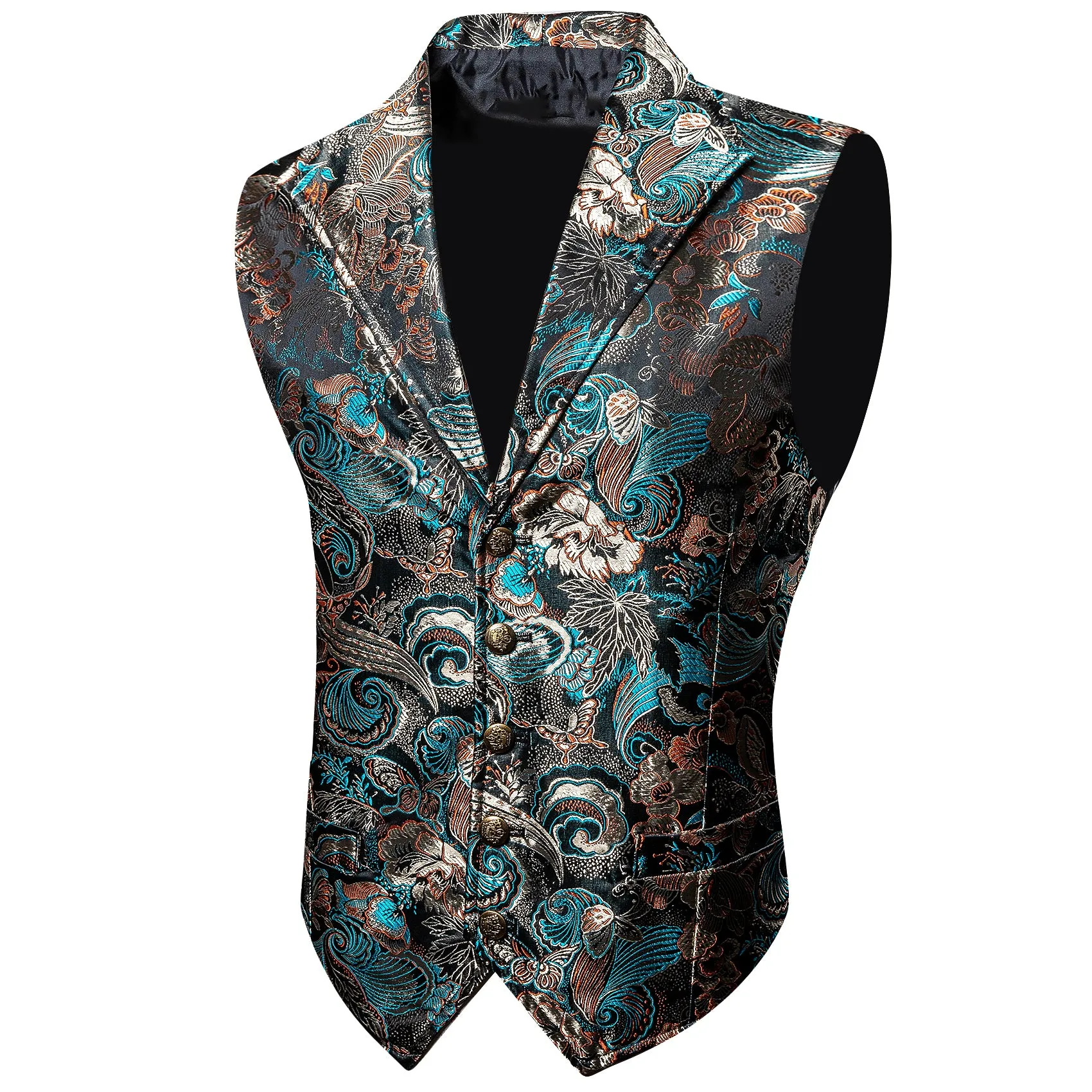 Black Champagne Blue Floral Jacquard Men's Collar Suit Vest