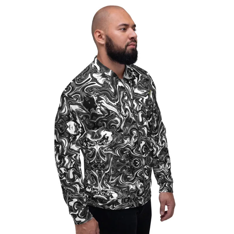 Black White Marble Bomber Jacket, Unisex Jacket For Men/Women With Pockets-Made in EU