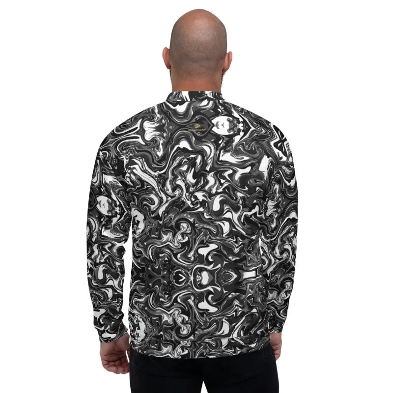 Black White Marble Bomber Jacket, Unisex Jacket For Men/Women With Pockets-Made in EU