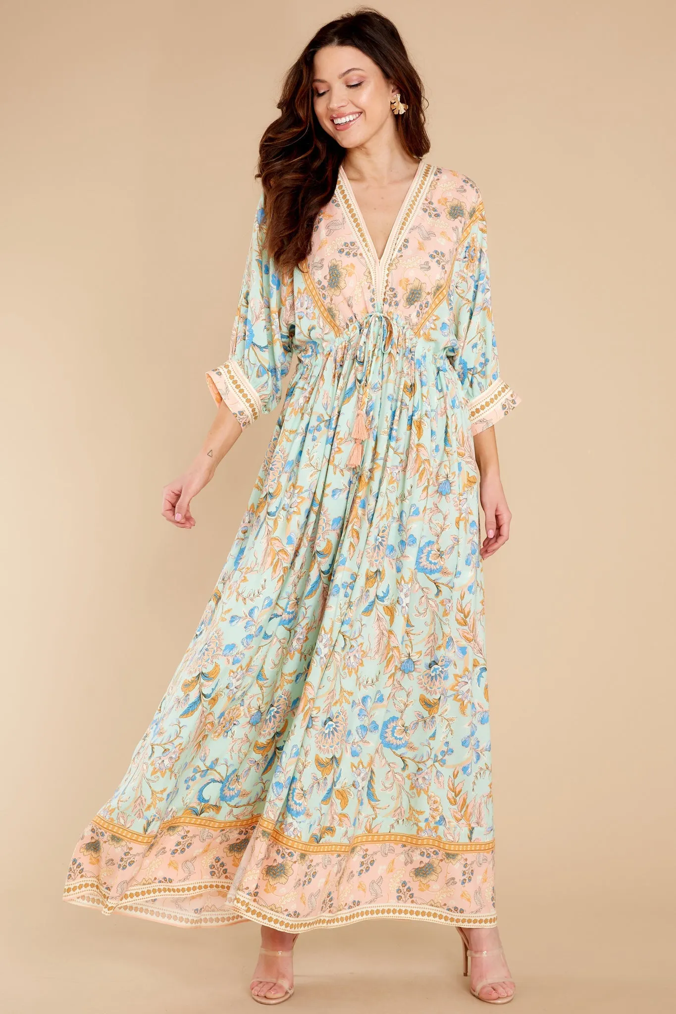 Blissfully Content Mint Multi Print Maxi Dress