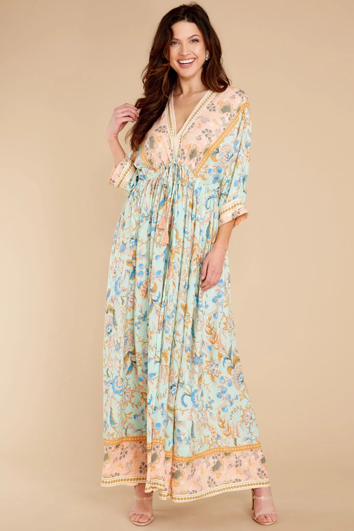 Blissfully Content Mint Multi Print Maxi Dress