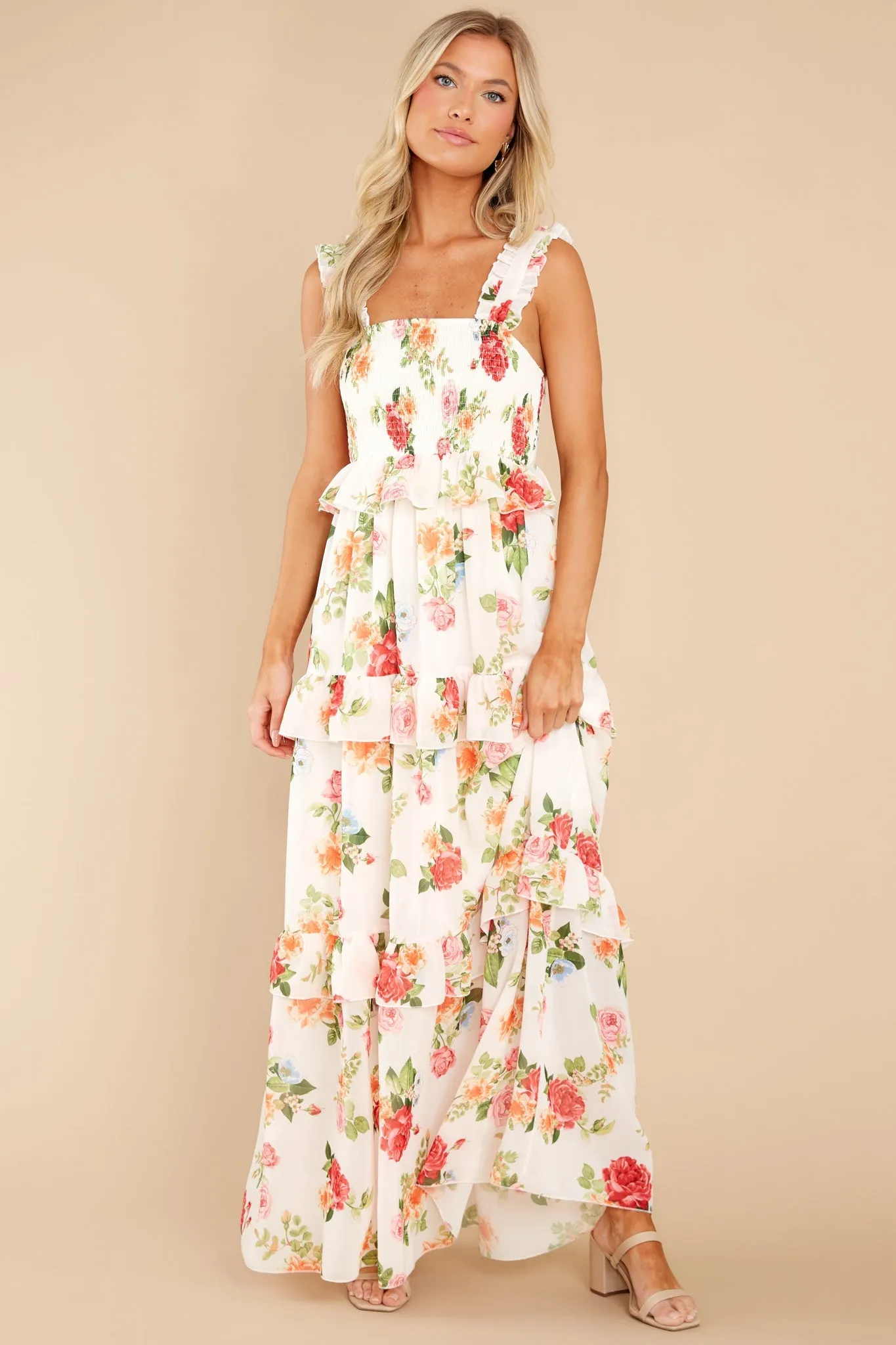 Blossoms Of Passion White Floral Print Maxi Dress