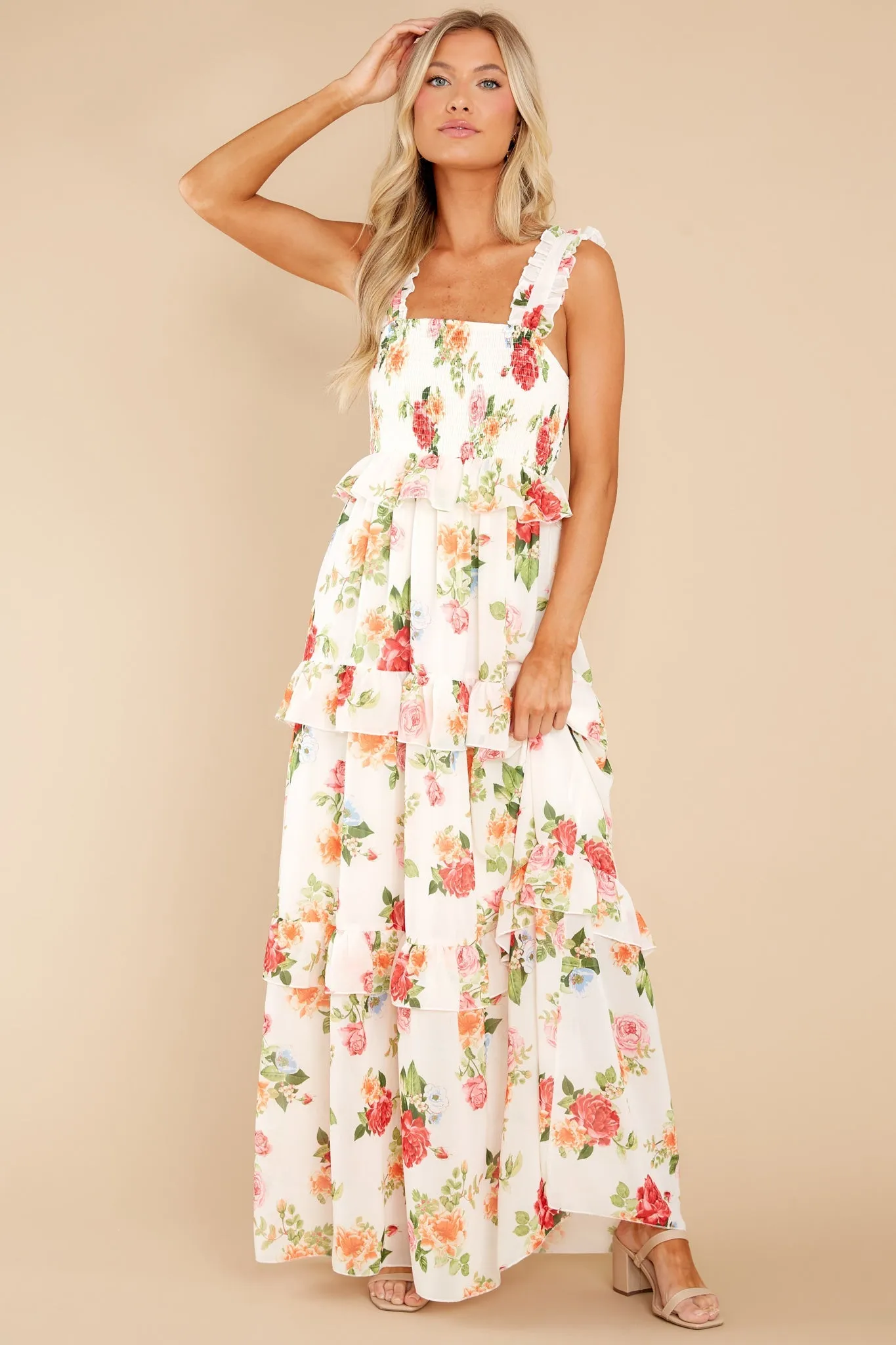 Blossoms Of Passion White Floral Print Maxi Dress