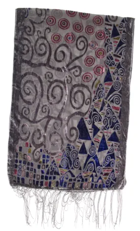 Blue   Grey with Geometrical Figures Pattern Devore Velvet Scarf (160 x 52cm)