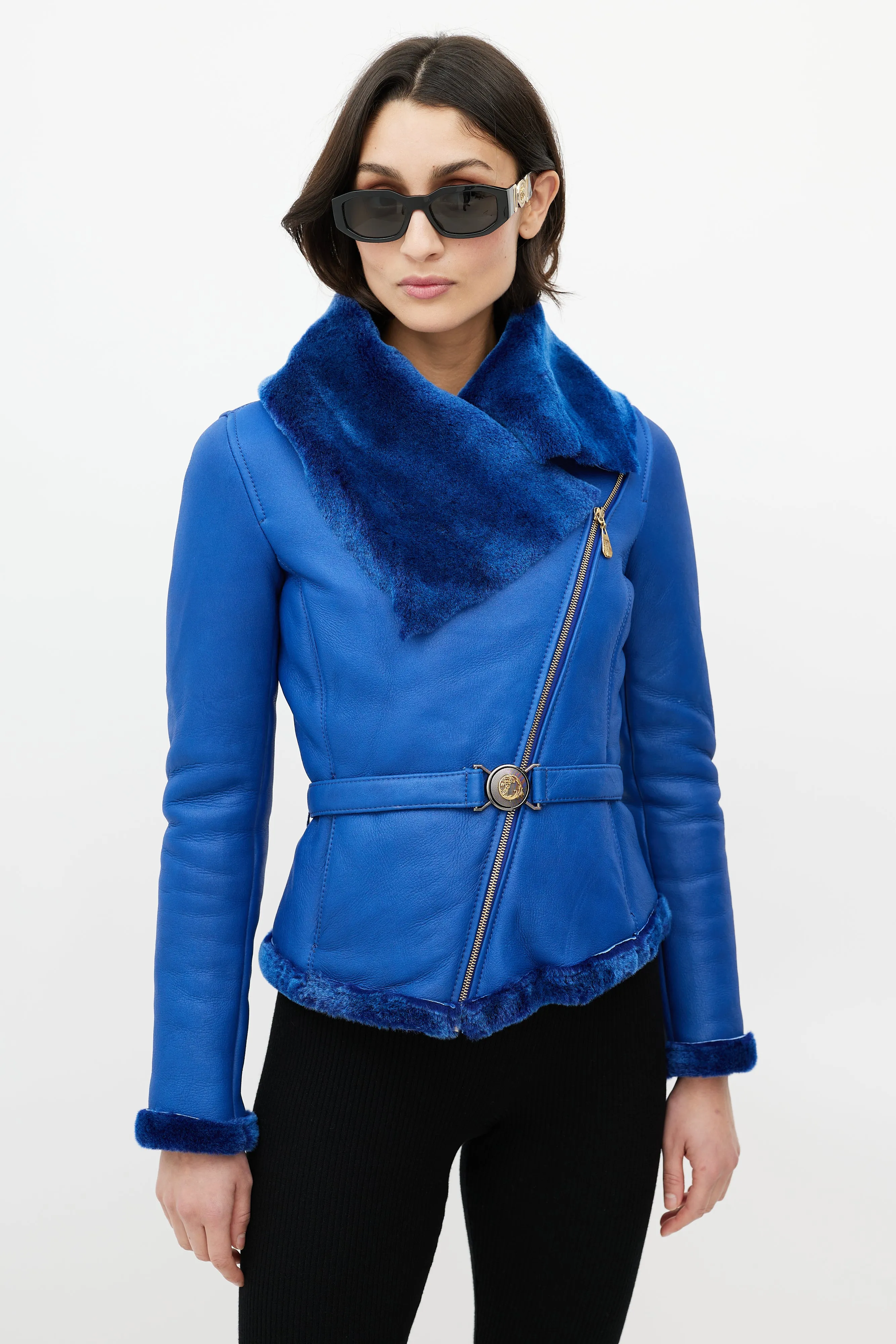 Blue Leather Shearling Jacket