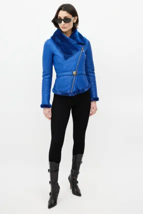 Blue Leather Shearling Jacket