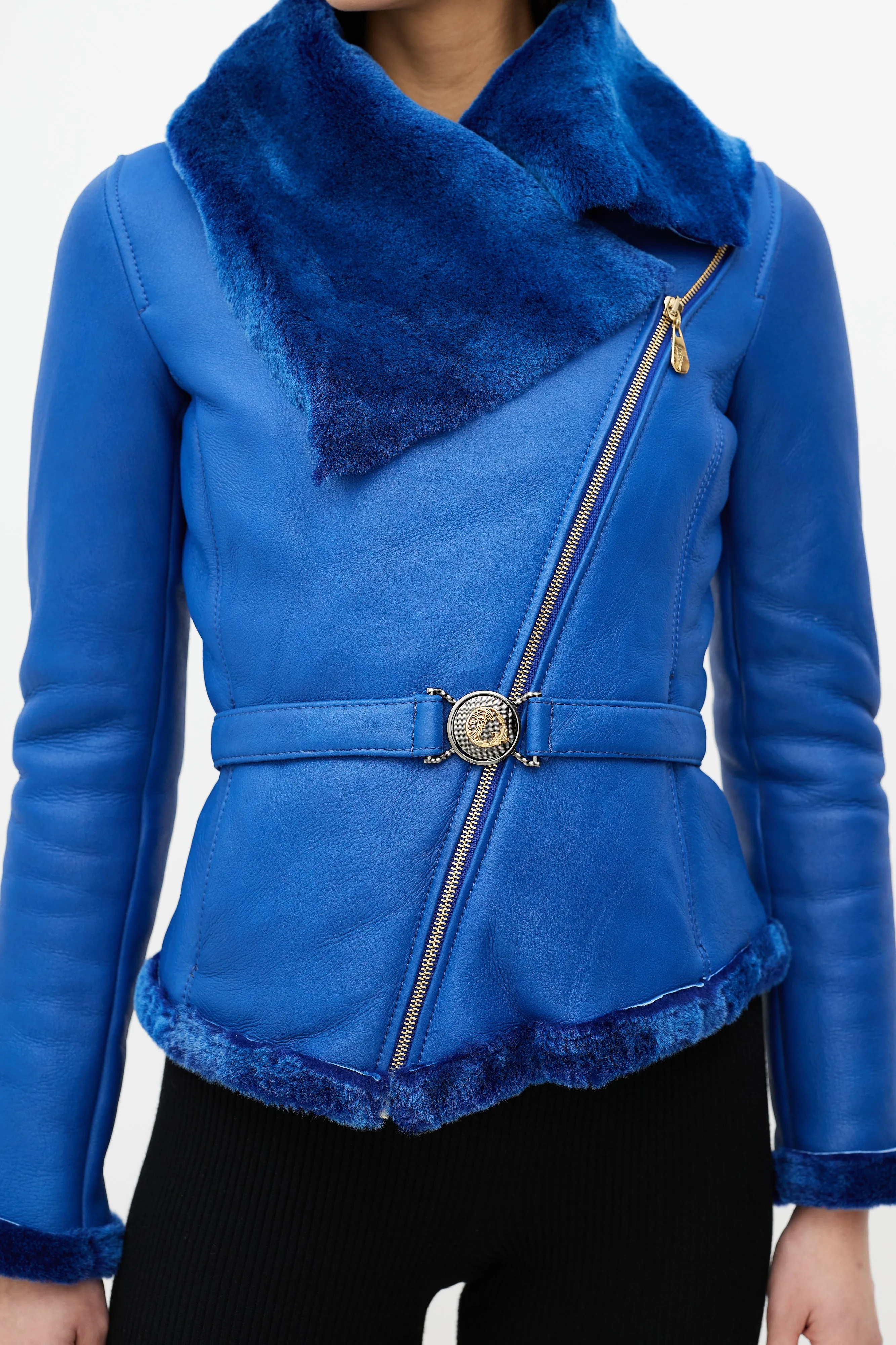 Blue Leather Shearling Jacket