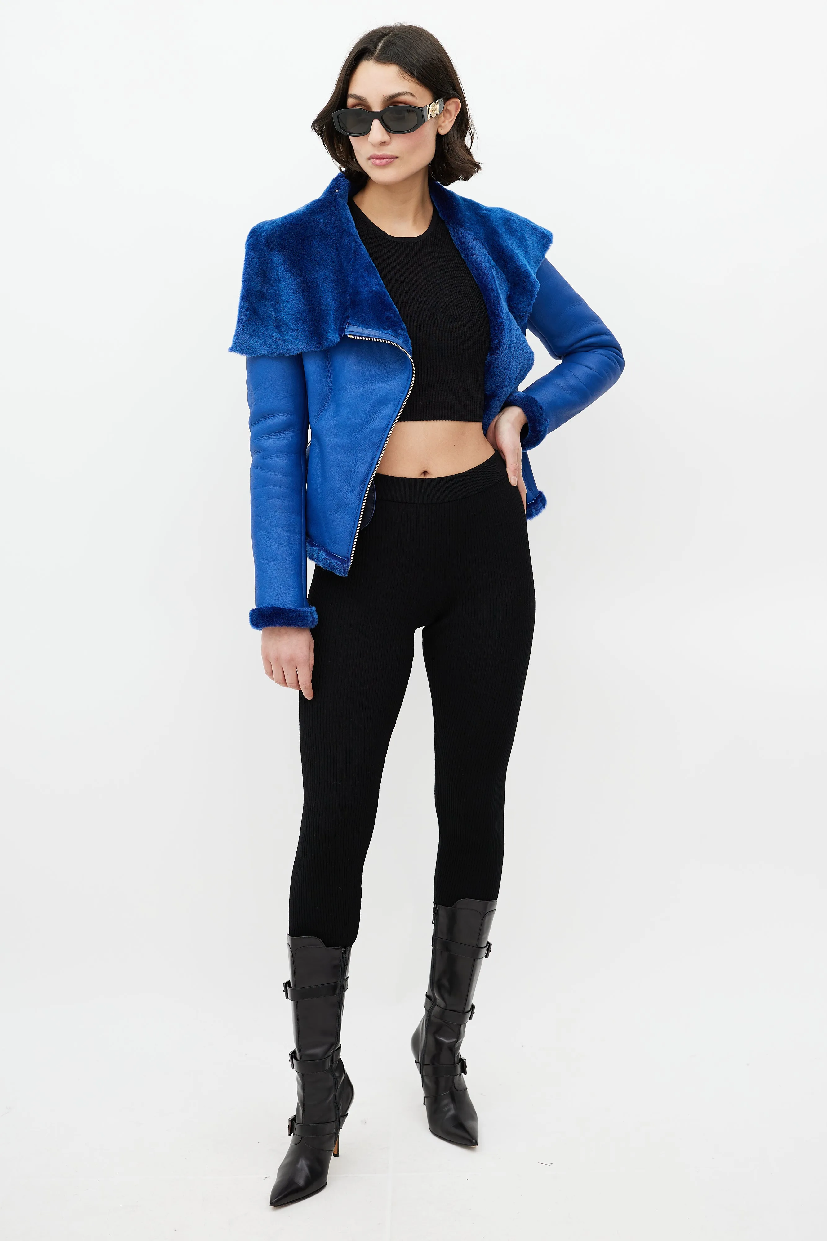 Blue Leather Shearling Jacket