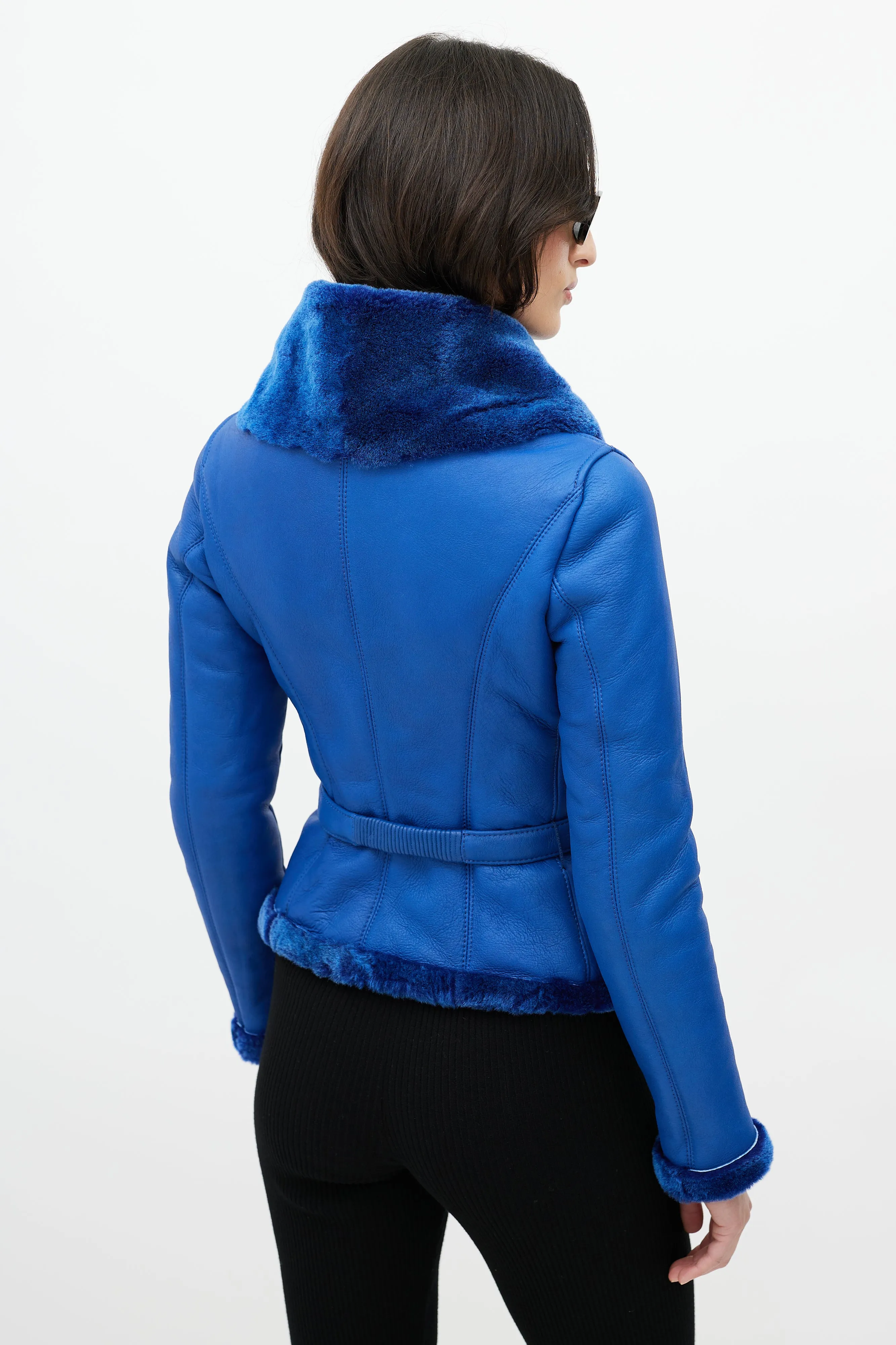 Blue Leather Shearling Jacket