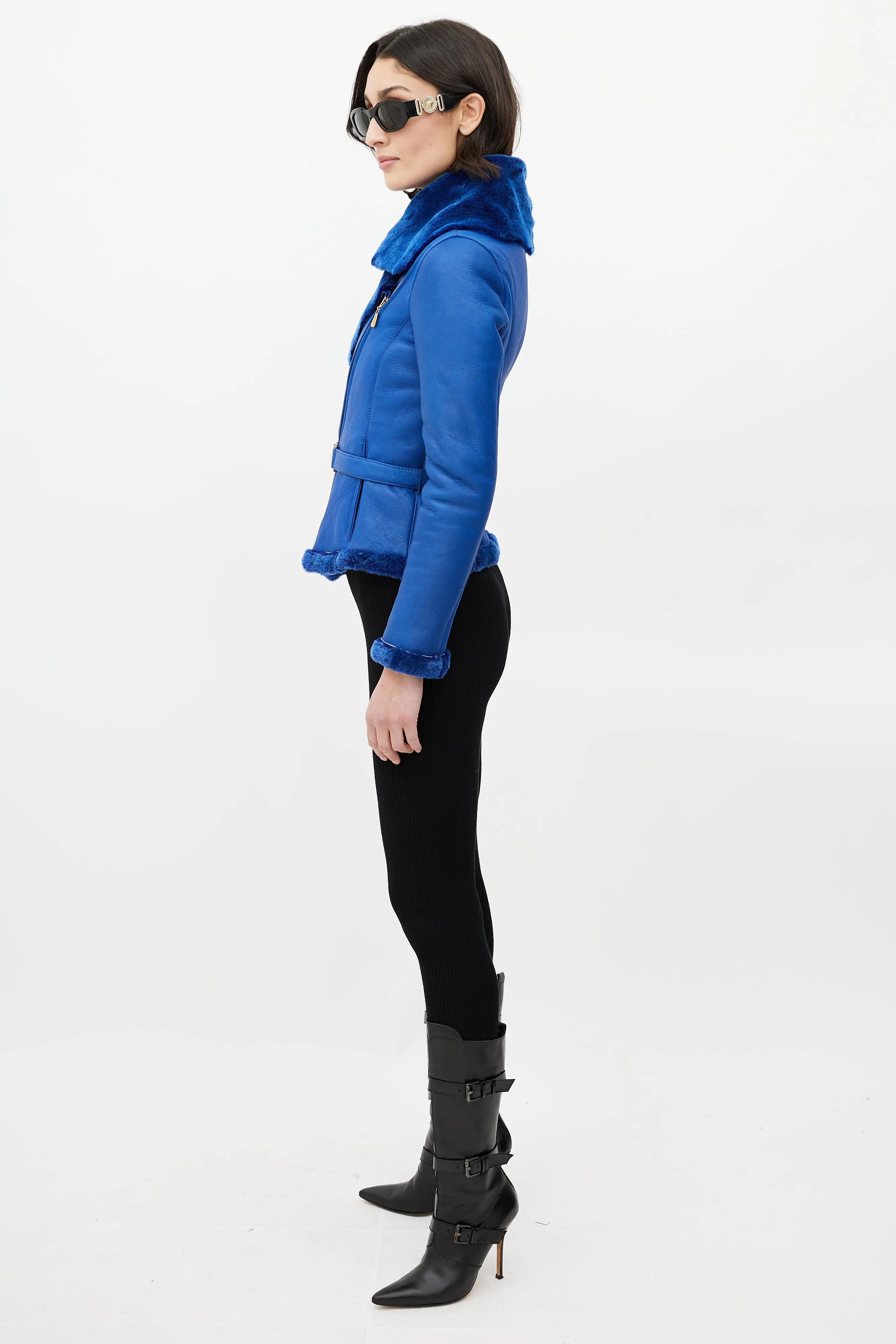 Blue Leather Shearling Jacket