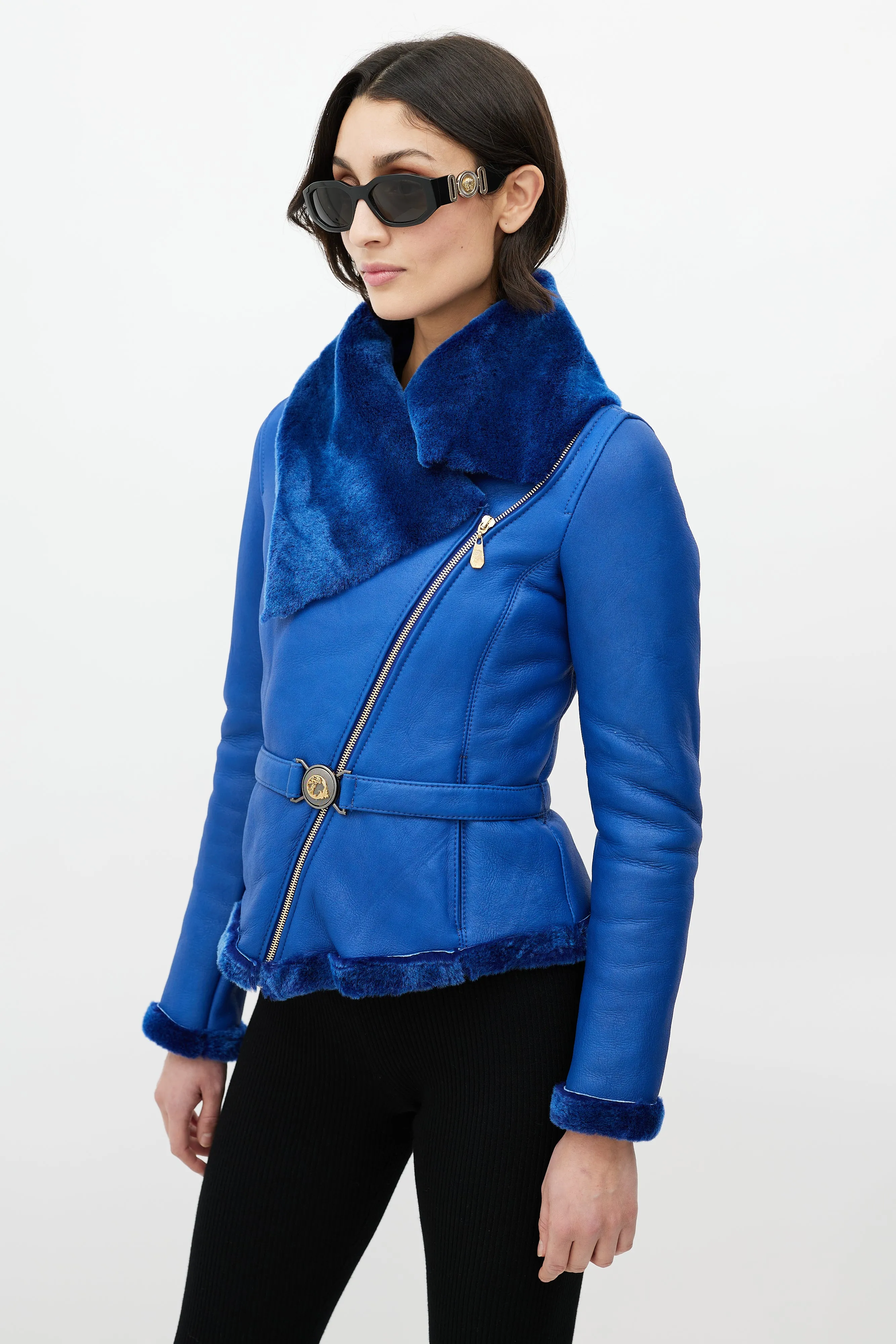 Blue Leather Shearling Jacket