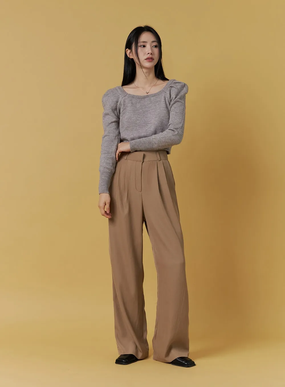 Boat Neck Puff Sleeve Crop Sweater ON306