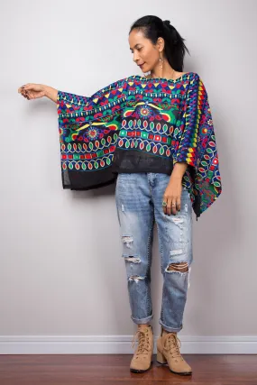 Boho poncho top with embroidery