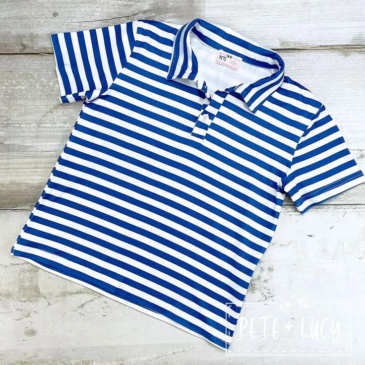 Boys Blue Striped Collar Shirt